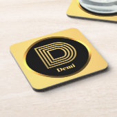 Personalisierter Gold-Mit Monogramm Buchstabe D Getränkeuntersetzer (Linke Seite)