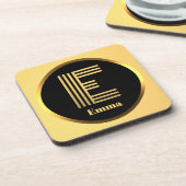 Personalisierter Gold-Mit Monogramm Buchstabe E Getränkeuntersetzer (Linke Seite)