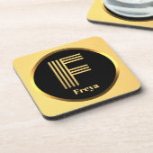 Personalisierter Gold-Mit Monogramm Buchstabe F Getränkeuntersetzer (Linke Seite)