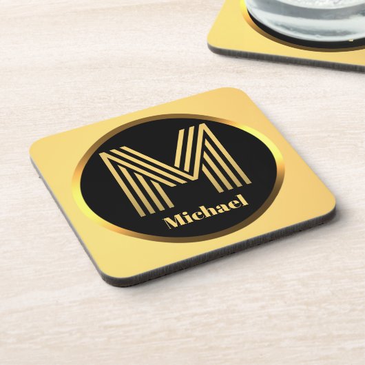 Personalisierter Gold-Mit Monogramm Buchstabe M Getränkeuntersetzer (Linke Seite)