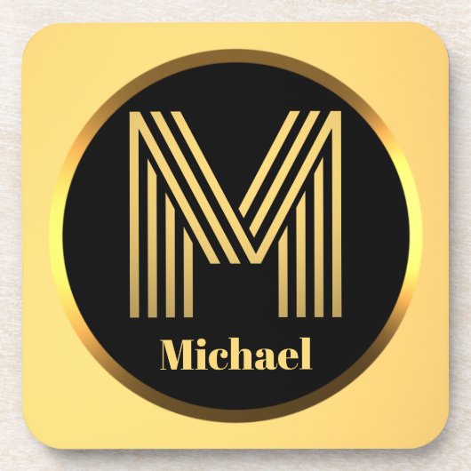 Personalisierter Gold-Mit Monogramm Buchstabe M Getränkeuntersetzer (Vorderseite)