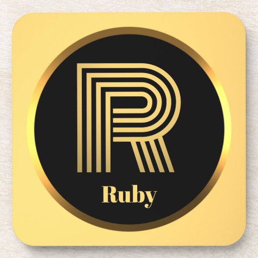 Personalisierter Gold-Mit Monogramm Buchstabe R Getränkeuntersetzer (Vorderseite)