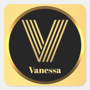 Personalisierter Gold-Mit Monogramm Letter V Quadratischer Aufkleber