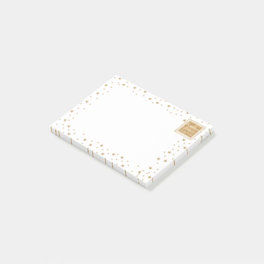 Personalisierter Gold Star Glitzer Sparkline Weiß Post-it Klebezettel (angewinkelt)