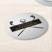 Personalisierter Gold- und Schwarz-Golfball Classi Runder Pappuntersetzer (Angewinkelt)