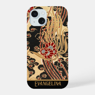 Personalisierter Gold- und schwarzer floraler Art iPhone 15 Hülle