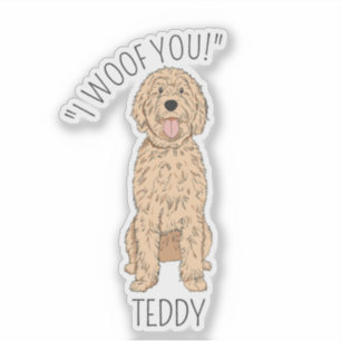 Personalisierter Golden Doodle Hund I Woof You Auf Aufkleber