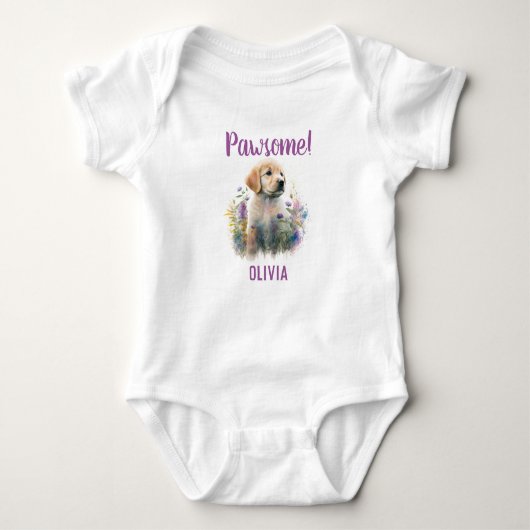 Personalisierter Golden Retriever Hund mit Florals Baby Strampler (Vorderseite)