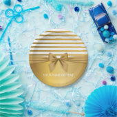 Personalisierter Golden White Stripes Weihnachtsbo Pappteller (Party)