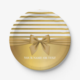 Personalisierter Golden White Stripes Weihnachtsbo Pappteller