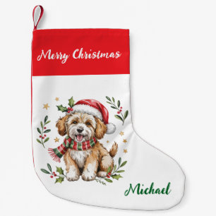 Personalisierter Goldendoodle-Hund in Santa-Hut Kleiner Weihnachtsstrumpf