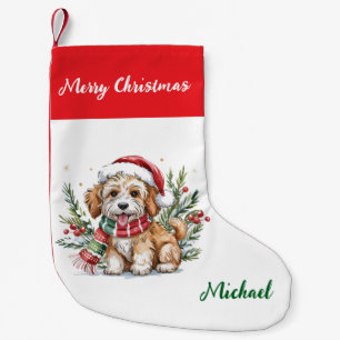 Personalisierter Goldendoodle-Hund in Santa-Hut Kleiner Weihnachtsstrumpf