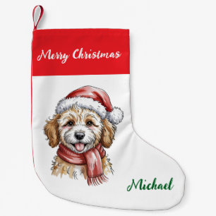Personalisierter Goldendoodle-Hund in Santa-Hut Kleiner Weihnachtsstrumpf