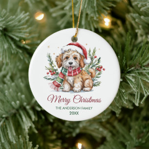 Personalisierter Goldendoodle-Hund mit Weihnachtsm Keramik Ornament