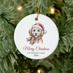 Personalisierter Goldendoodle-Hund Weihnachtsmann  Keramik Ornament