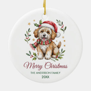 Personalisierter Goldendoodle-Hund-Weihnachtsmannh Keramik Ornament