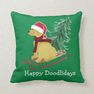 Personalisierter Goldendoodle-Weihnachtsschlitten Kissen