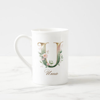 Personalisierter goldener Blumenmonogramm Anfangsb Porzellantasse