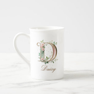 Personalisierter goldener Blumenmonogramm-Initiale Porzellantasse