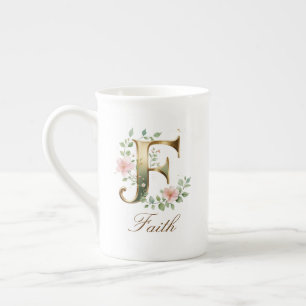 Personalisierter goldener Blumenmonogramm-Initiale Porzellantasse