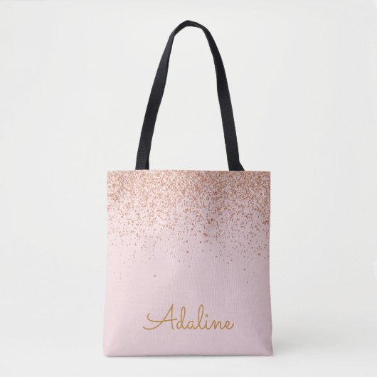 Personalisierter goldener Glitter-Monogramm-Name Tasche (Vorderseite)
