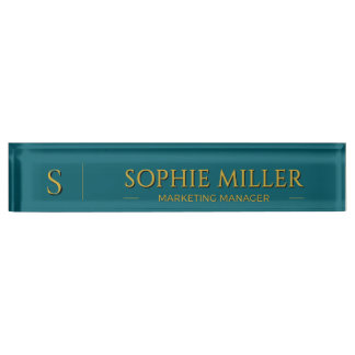 Personalisierter goldener Name, tiefer Tealhinterg Namensplakette