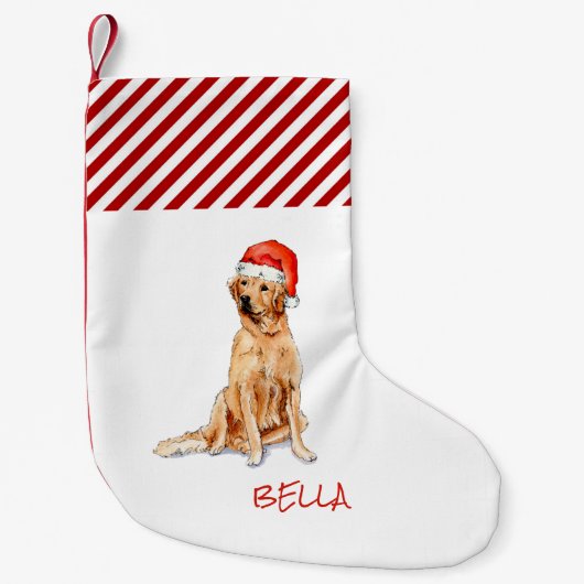 Personalisierter Goldener Retriever mit Weihnachts Kleiner Weihnachtsstrumpf (Vorderseite)