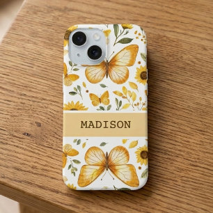 Personalisierter goldener Schmetterling Aquarell S iPhone 16 Hülle