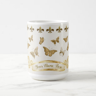 Personalisierter goldener Schmetterling Fleur de L Kaffeetasse