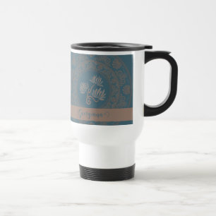 Personalisierter goldener Teal-Rococo-Lotus-Punkt- Reisebecher