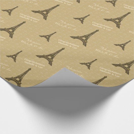 Personalisierter goldener Turm Paris Eiffel Geschenkpapier (Ecke)