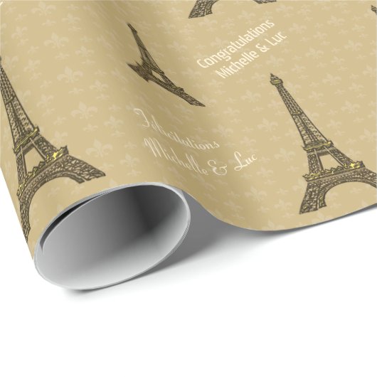 Personalisierter goldener Turm Paris Eiffel Geschenkpapier (Rolleneckpunkt)