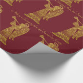 Personalisierter Goldengel auf rotem Weihnachten Geschenkpapier (Ecke)