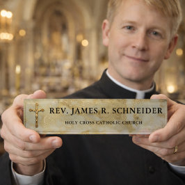 Personalisierter Goldkruzifix-Kreuz-Weiß-Marmor Namensplakette