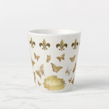 Personalisierter Goldlook Lilie Butterfly Tasse