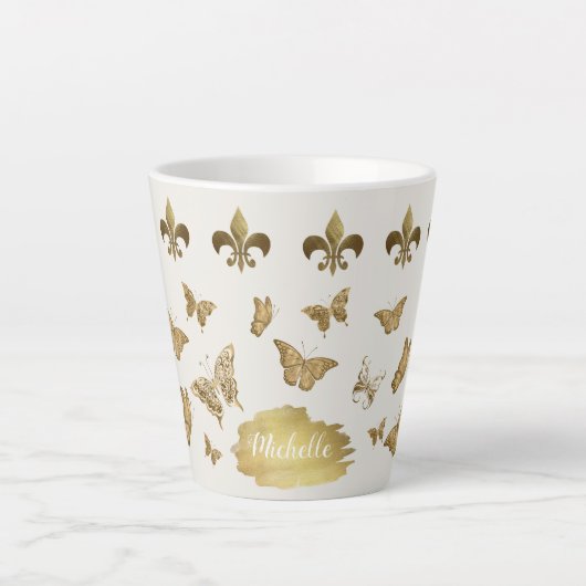Personalisierter Goldlook Lilie Butterfly Tasse (Vorderseite)