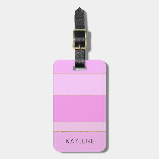 Personalisierter Goldstreifen - Rosa Streifen - Ge Gepäckanhänger (Vorderseite vertikal)
