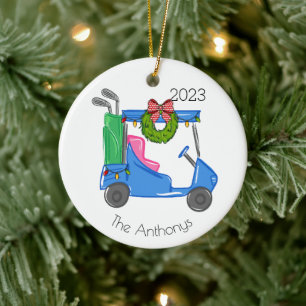 Personalisierter Golf Cart Weihnachtslichter Keramik Ornament