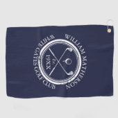Personalisierter Golf Club Name Navy Blue Golfhandtuch (Horizontal)