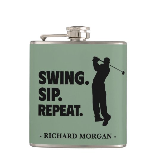 Personalisierter Golf Swing Sip Wiederholung Flachmann (Vorderseite)