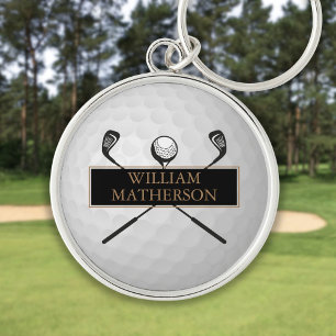Personalisierter Golfball Klassiker in Gold und Sc Schlüsselanhänger