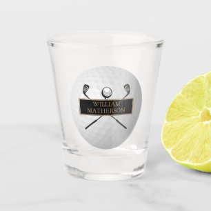 Personalisierter Golfball Klassiker in Gold und Sc Schnapsglas