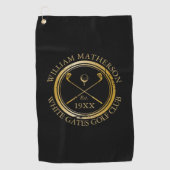 Personalisierter Golfclub Name Black and Gold Golfhandtuch (Vorderseite)