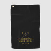 Personalisierter Golfclub Name Black and Gold Golfhandtuch (Vorderseite)