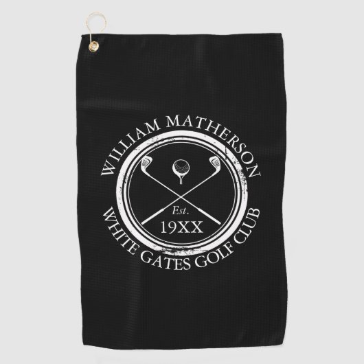 Personalisierter Golfclub Name Black and White Golfhandtuch (Vorderseite)