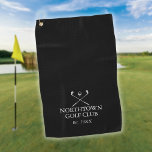 Personalisierter Golfclub Name Black and White Golfhandtuch<br><div class="desc">Mit klassischen gekreuzten Golfklubs und Golf-Design sind diese Handtücher ideal für alle Golfclubs. Personalisieren Sie mit dem Namen des Golfklubs und dem Jahr,  in dem der Golfclub gegründet wurde. Entwickelt von Thisisnotme©</div>