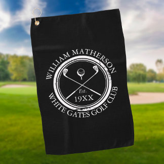 Personalisierter Golfclub Name Black and White Golfhandtuch