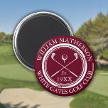 Personalisierter Golfclub Name Burgundy Magnet<br><div class="desc">Mit seinen klassischen Crossing-Clubs,  dem Design von Golfbälle und der altertümlichen Briefmarke-Effekt-Grenze sind diese marineblauen Golfmagnete ideal für alle Golfclubs und Clubmitglieder. Personalisieren Sie Ihren Aufenthalt mit dem Namen des Clubmitglieds,  dem Namen des Golfklubs und dem Jahr,  in dem der Golfclub gegründet wurde. Entwickelt von Thisisnotme©</div>