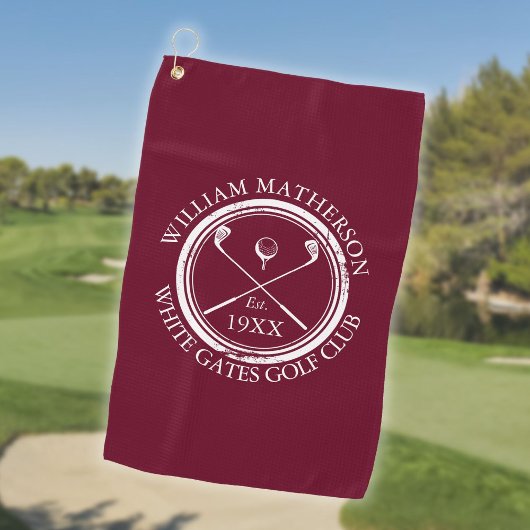 Personalisierter Golfclub Name Burgundy Red Golfhandtuch