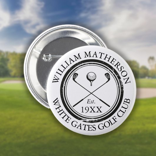 Personalisierter Golfclub Name Golf Retro Briefmar Button